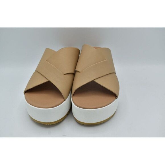 Sorel Womens Size 10.5 Cameron Flatform Wedge Beige Sea Salt Leather Sandals - Picture 2 of 12